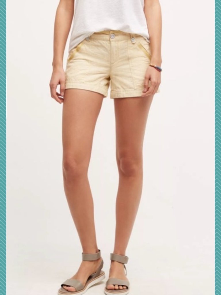 Pilcro Yellow Pinstripe Linen Cotton Mid Rise Shorts